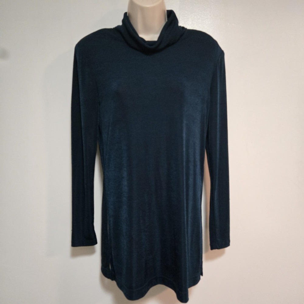 Vintage Coldwater Creek Size S Deep Green Stretch Knit Turtleneck Tunic Length